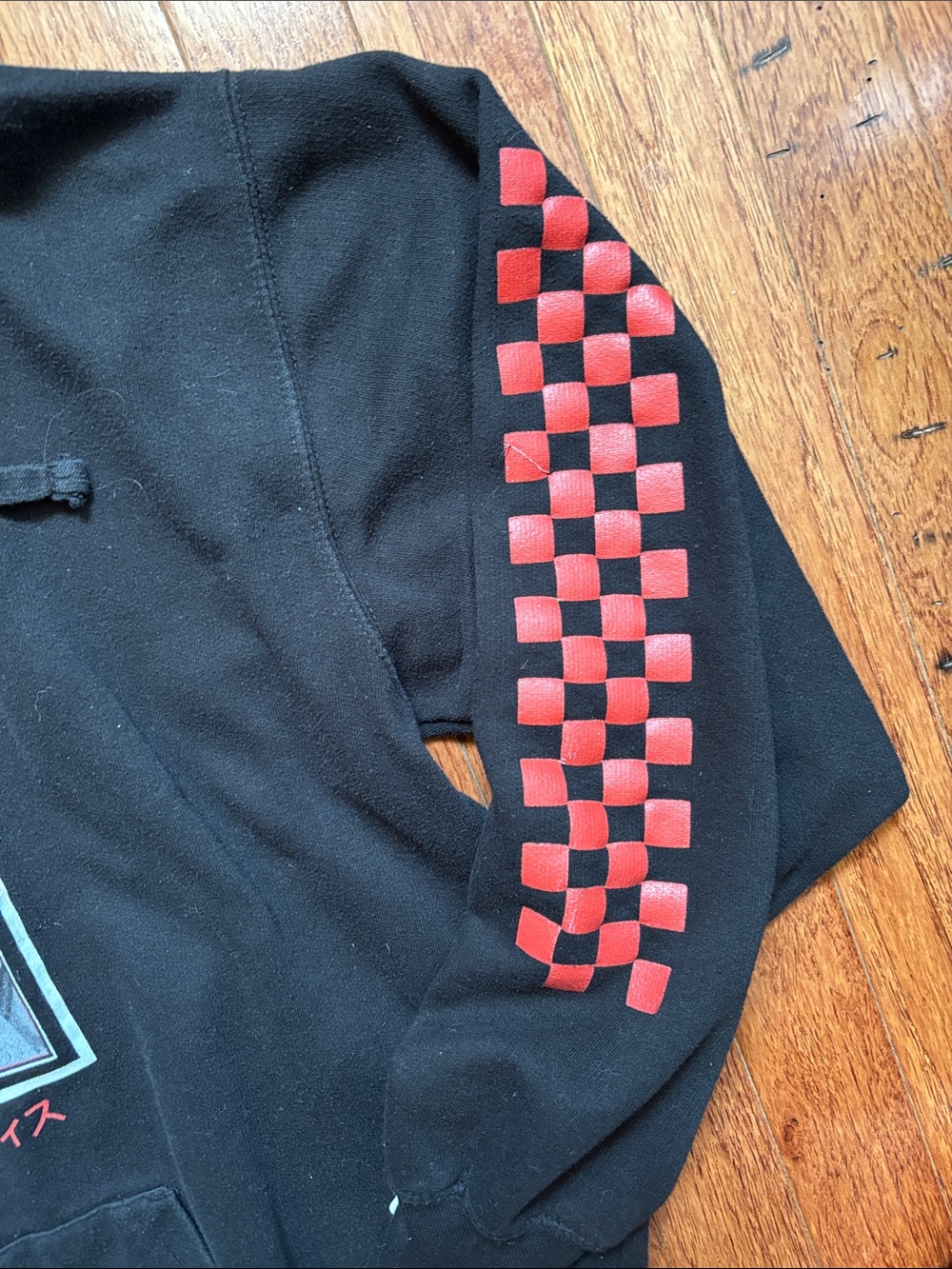 Poetic Justice Black 2Pac Hoodie with Checker Sleeve Size Large - Picture 5 of 8